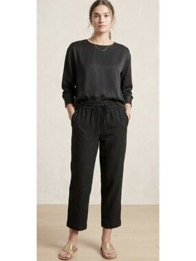 ATHLETA Retreat Linen High Rise Ankle Pant Black Large Travel Coastal Summer